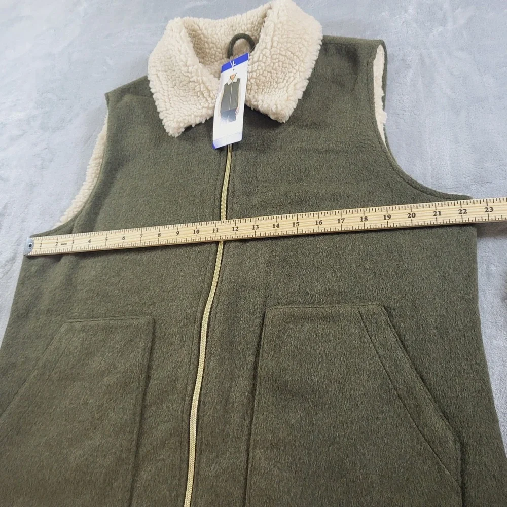 Sanctuary Womens Olive Green Wool Blend Faux Fur Lined Sherpa Vest Large 1893464